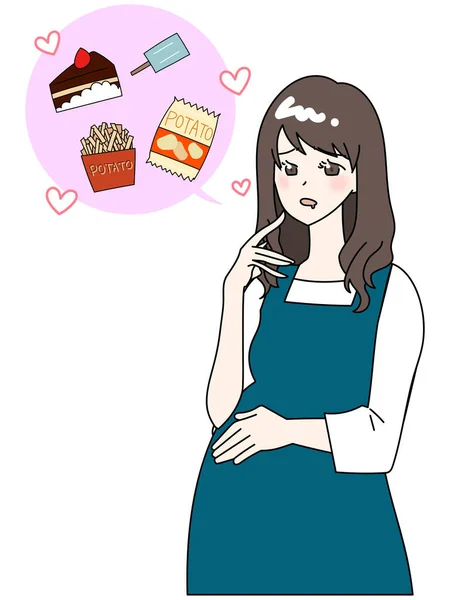 Ilustração Uma Mulher Grávida Que Quer Comer Junk Food — Vetor de Stock