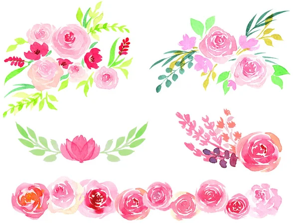 Material Decoración Flores Pintado Acuarela — Vector de stock