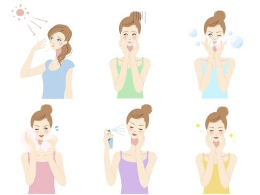 Güzellik hizmeti veren kadınların çizimleri.