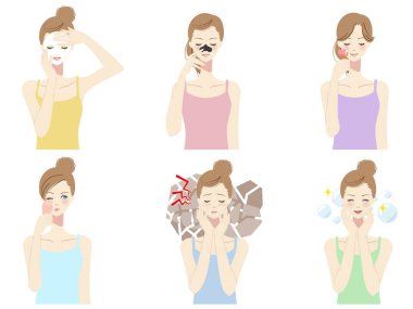 Güzellik hizmeti veren kadınların çizimleri.