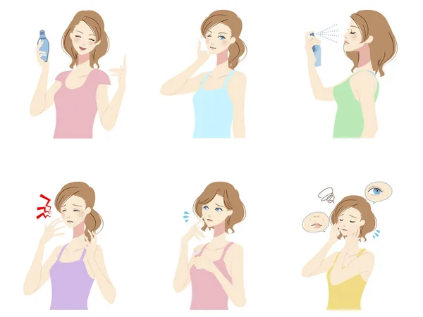 Illustration Set Women Doing Beauty Care — Stock Vector