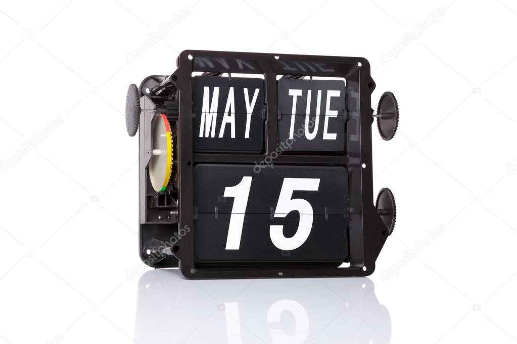 Mechanical calendar retro date isolated.