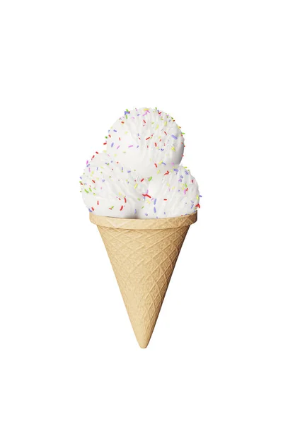 Highly detailed delicious balls ice cream in a waffle cone isolated on a white background. — Stock Photo, Image