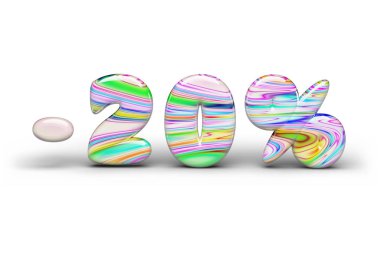 Sweets çok renkli indirimler% 20 kelime. Beyaz izole bir arkaplanda.