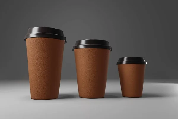 纸杯模拟咖啡。 渲染现实的3D示例。 品牌的包装造型设计. — 图库照片
