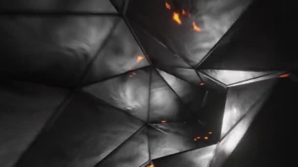 アブストラクトアニメーション無限ループ3D背景 明るい溶岩の質感を持つ単純な幾何学的要素の金属トンネル — ストック動画