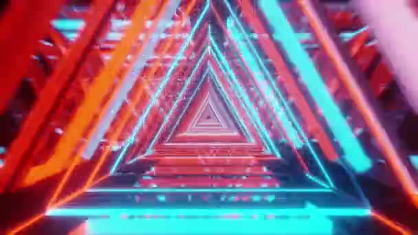 運動ループアブストラクト3D空間背景トンネル三角形の視点を持つSci Fiネオンライト — ストック動画