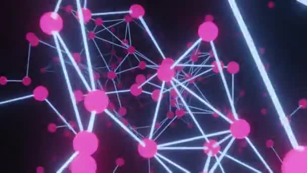 3D无限粒子环路抽象通信在全球网络中的应用 寻求客户关系 带有环的霓虹灯连接 — 图库视频影像