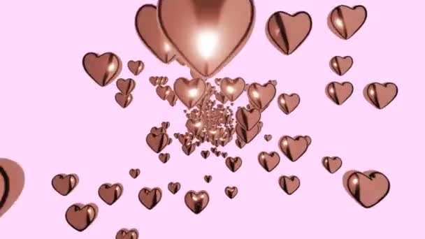 3D无限循环心脏在粉色背景下飞行 对快乐女人 母亲节 情人节 生日问候设计的爱的象征 — 图库视频影像