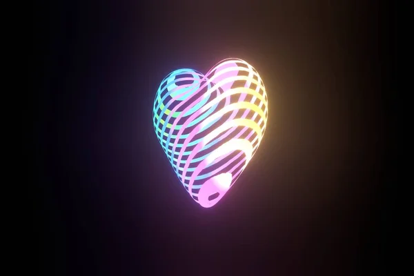 Flying heart made of colorful bright ribbons. 3D rendering. Symbols of love for happy women, mother, valentines day, birthday greeting card. — 스톡 사진