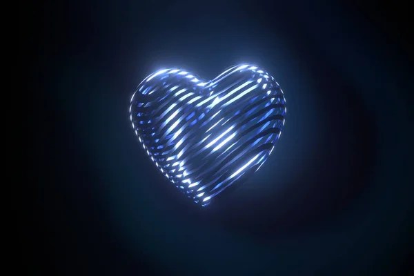 Cuore volante fatto di nastri luminosi colorati. rendering 3D. Simboli di amore per donne felici, madre, San Valentino, biglietto di auguri di compleanno . — Foto Stock