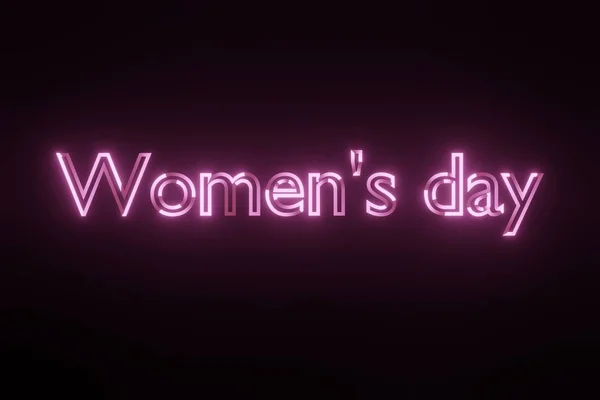 Kadınlar Günü Pembe Neon Metni siyah izolasyon üzerine. 3 boyutlu görüntüleme. Tebrik kartı tasarımı. — Stok fotoğraf