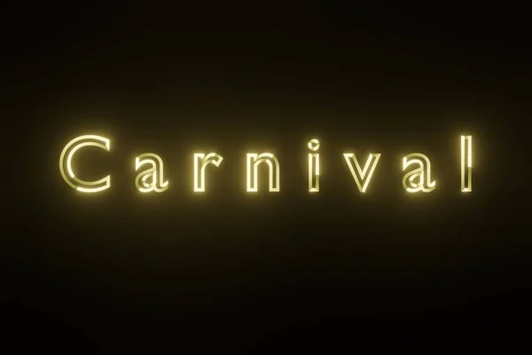 Carnival Yellow Neon Text on black isolate. 3D render. Greeting card design.