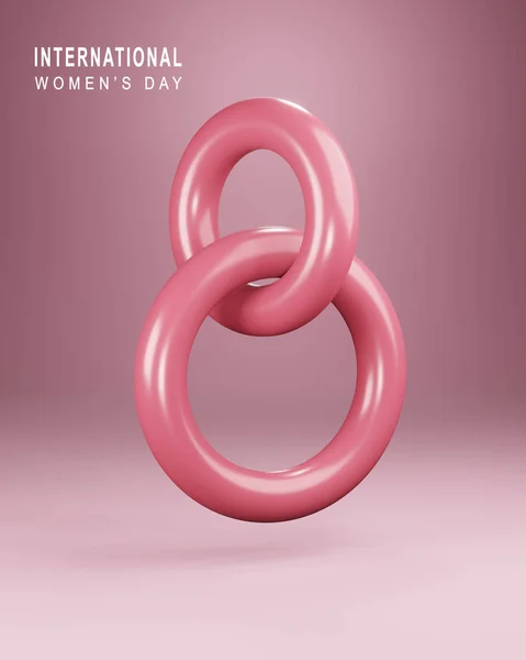 Feliz Dia Internacional da Mulher. Plástico 8 renderização número 3D. Símbolo da primavera de março, cartão de saudação . — Fotografia de Stock