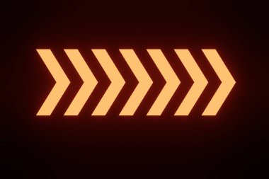 Yön Arrow Neon Işık Sembolü siyah izolasyon üzerine. Sancak yönü göstergesi. 3d Hazırlama.