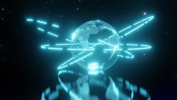 Hologram Blauwe Aarde Abstract Business Communicatie Concept Fotorealistische Weergave — Stockvideo