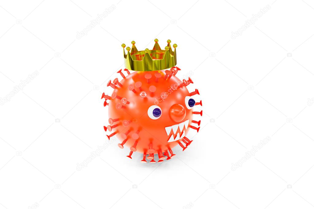 Toon corona virus, visualization of the disease of the dangerous bacteria Coronaviridae medical treatment. Isolate on a white background. Photo-realistic 3D rendering.