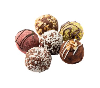 Tatlılar dolgulu kek, kahve ve çay için şekerleme, lezzetli bir kahvaltı. Beyaz bir arkaplanda izole edilmiş.