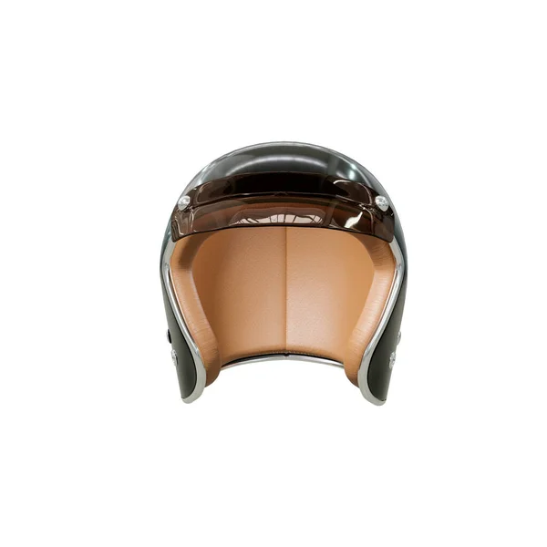 オートバイ 生命安全アクセサリー プラスチックバイザーと内側革と黒のためのヘルメット 白い背景に隔離され 正面からの眺め フォトリアリスティック3Dレンダリング — ストック写真