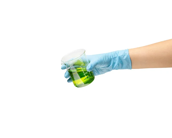 Weibliche Hand Eines Sanitäters Einem Sicheren Blauen Gummihandschuh Dem Die — Stockfoto