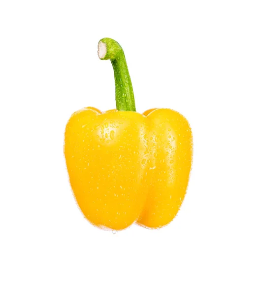 Vegetable Yellow Bell Pepper Water Drops White Background Isolate Natural — Stock Photo, Image