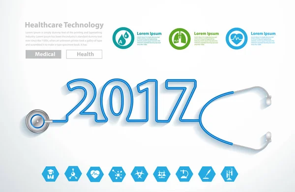 Stethoscope coeur idées de design créatif concept, 2017 nouvelle année — Image vectorielle