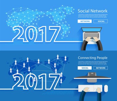 2017 yeni yıl iş kişi bilgisayar sosyal ağ üzerinde çalışan 