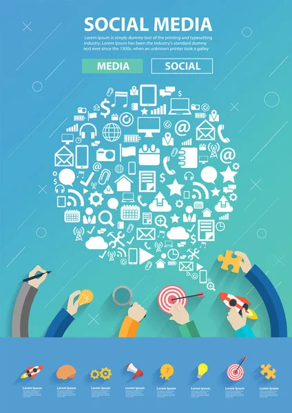 Personnes connectant les logiciels d'entreprise et les réseaux sociaux — Image vectorielle