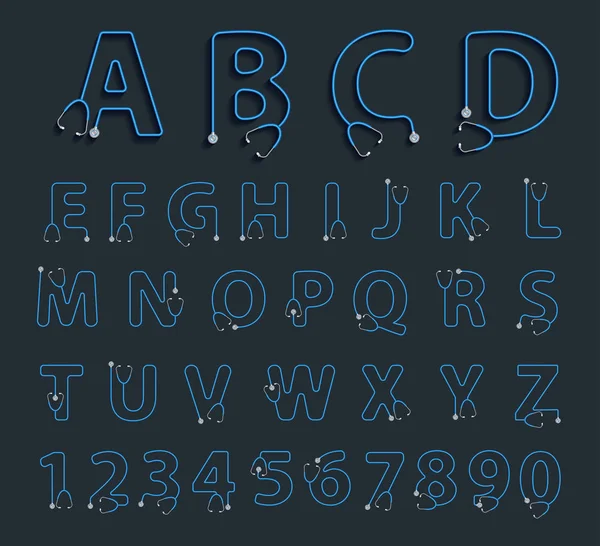 Letras del alfabeto en forma de estetoscopio diseño creativo — Archivo Imágenes Vectoriales