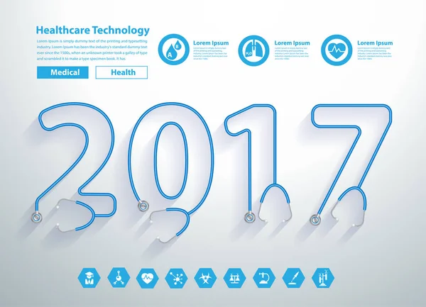 Stéthoscope année 2017 de tubes formant le texte — Image vectorielle