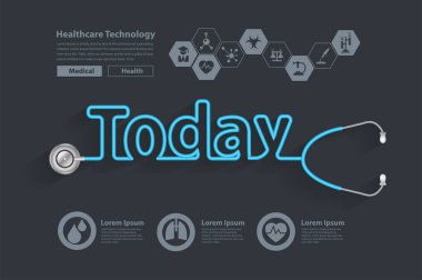 Stetoskop tasarımı tipografik ile sağlıklı bugün fikirler kavramı