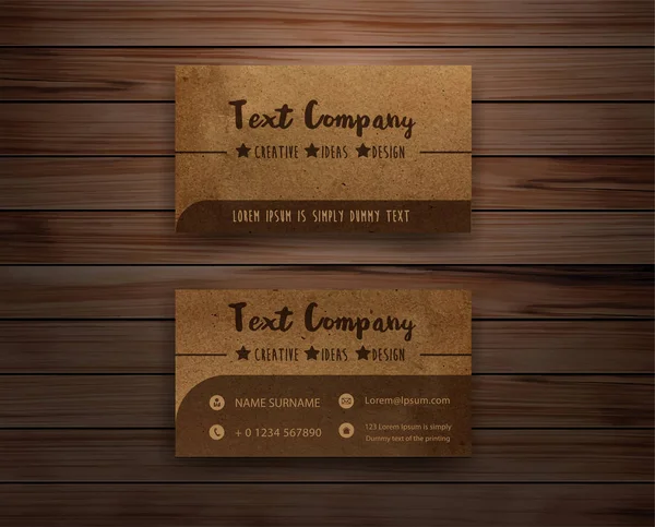 Vector recycled paper business cards on wooden background — Stock Vector