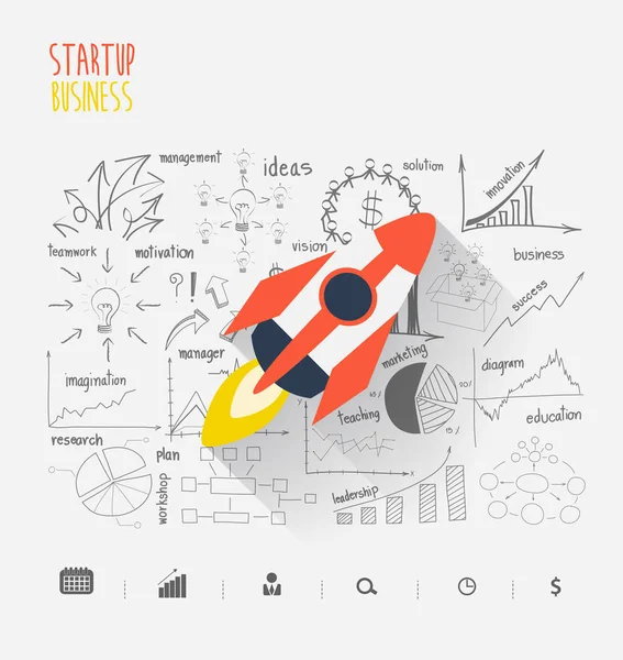 Startup business idea concept, Rocketship sull'ispirazione — Vettoriale Stock