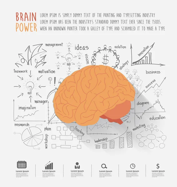 Concept d'idées de puissance cérébrale avec graphiques de dessin de pensée créative — Image vectorielle