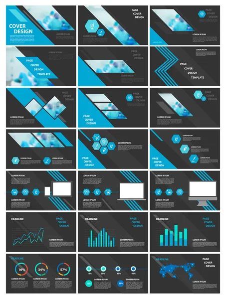 Elementos azules y negros para infografías. Plantillas de presentación — Archivo Imágenes Vectoriales