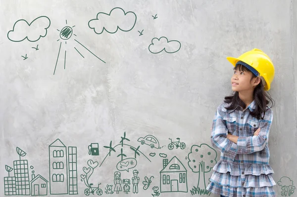 Little girl engineering with creative drawing environment