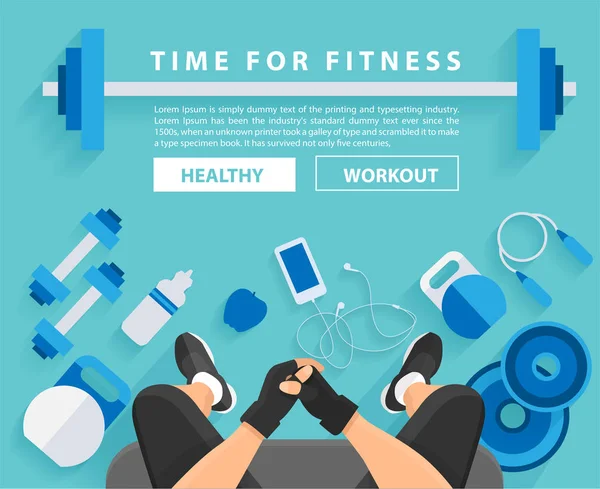 Fitness man workout in gym with equipment background — Stock Vector
