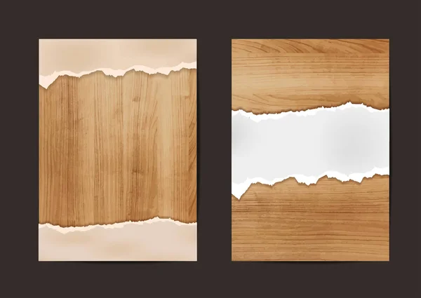 Papel rasgado sobre textura de fundo de madeira, Brochura de negócios fl — Vetor de Stock