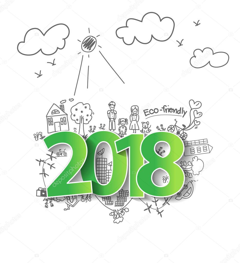 2018 new year with creative drawing ecology eco friendly