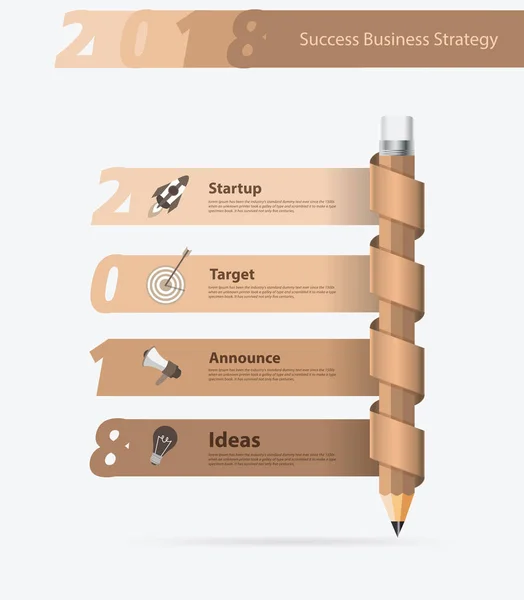 Diseño de lápiz creativo plan de estrategia de éxito de negocio nuevo año 2018 — Vector de stock