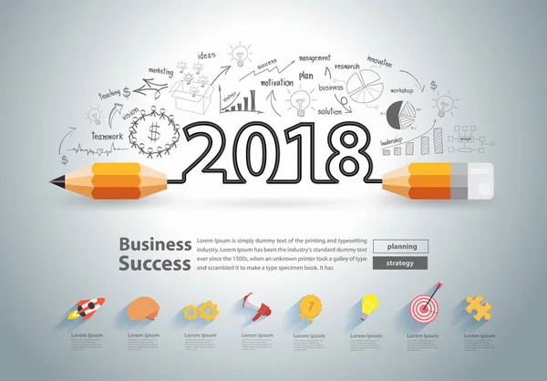 绘制图表图业务 2018年创意铅笔设计 — 图库矢量图片