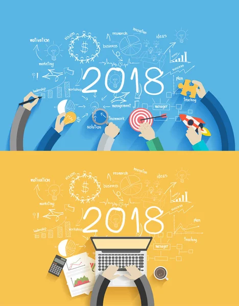 2018 nuovo anno di successo aziendale lavorando sul computer portatile — Vettoriale Stock