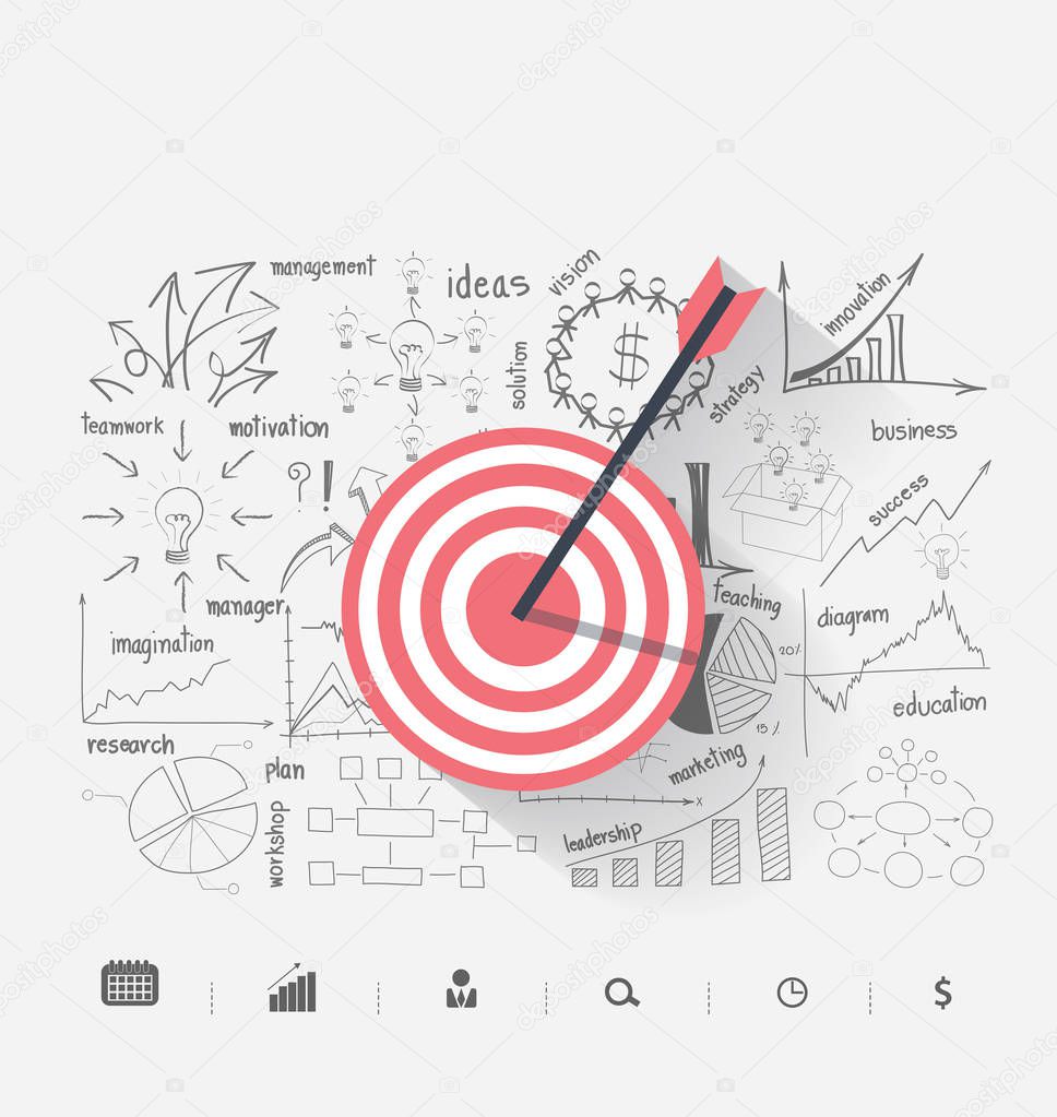 Business target marketing dart idea on creative thinking drawing