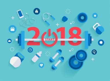 2018 yeni yıl fitness kavramı egzersiz ekipman ile