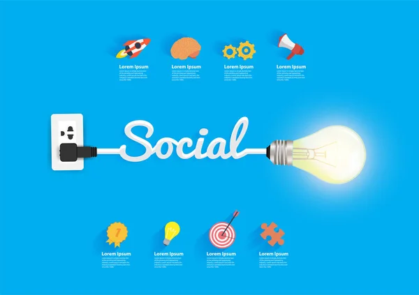 Social concept, with creative light bulb idea — Stock Vector