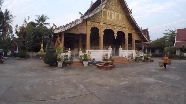 Luang Prabang Laos März 2018 Spaziergängerinnen Beim Verkauf Tempel Luang — Stockvideo