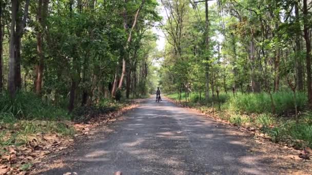 Gelukkig Vader Dochter Fietsen Het Park Saamhorigheid Ontspanning Concept — Stockvideo