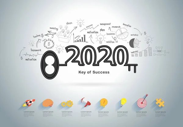 Creative key of success 2020 new year — 스톡 벡터