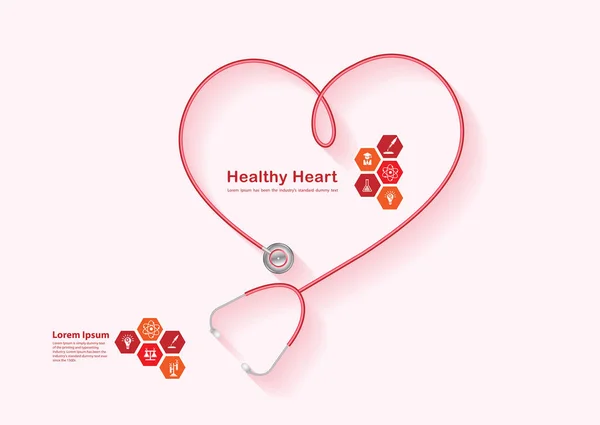 Vektor hjärta ikon med stetoskop design — Stock vektor