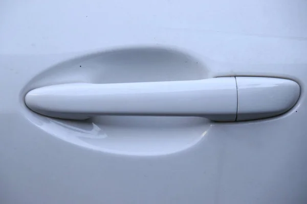 Close up of White car door handle — Stock Photo, Image
